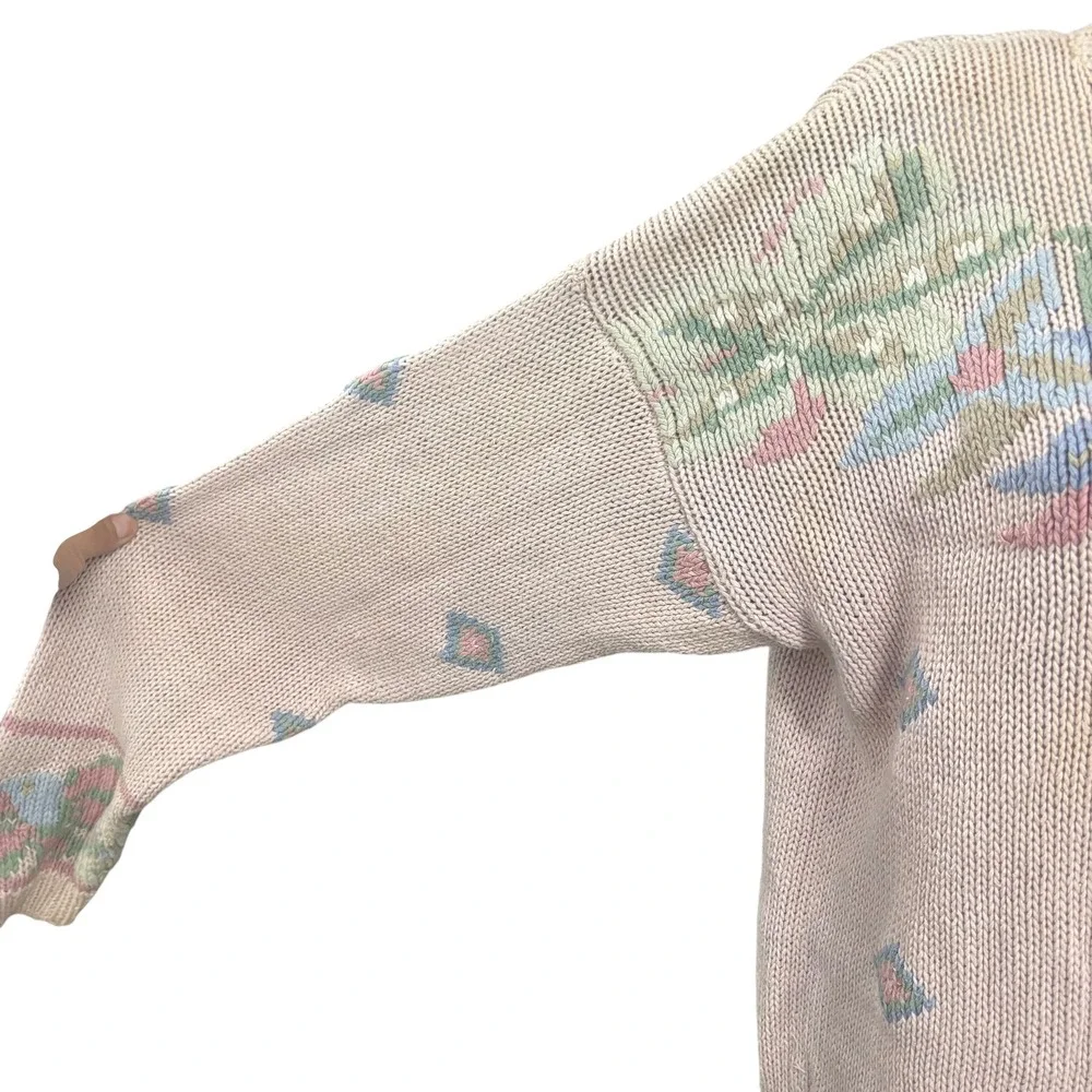 VTG Karen Scott Hand Knits Floral Diamond Pattern Sweater‎ Beige M**